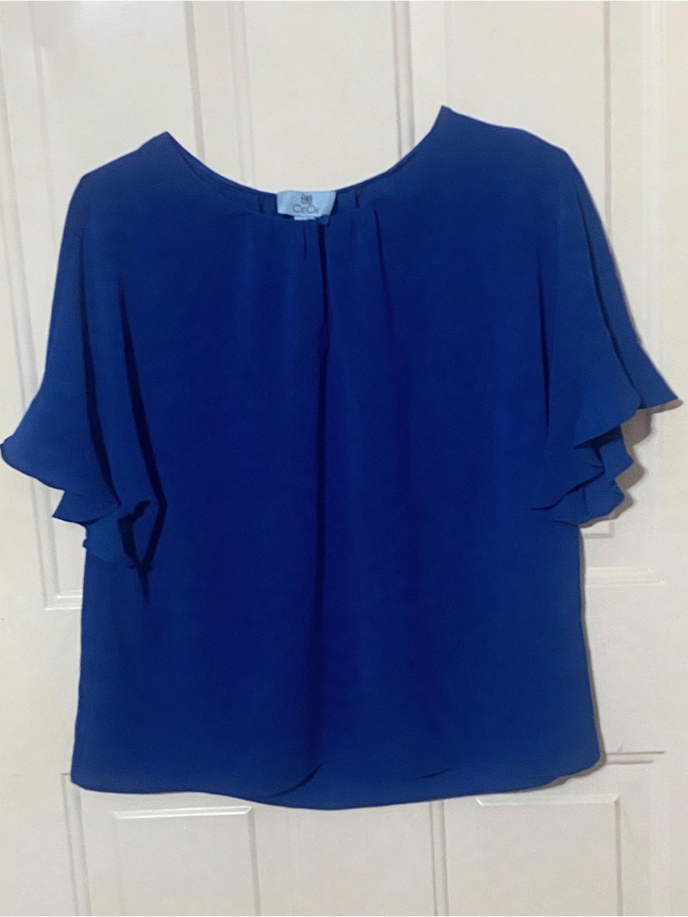 CeCe Royal Blue Flutter Sleeve Blouse Size L - Flowy Dressy Top - Cobalt Nwt
